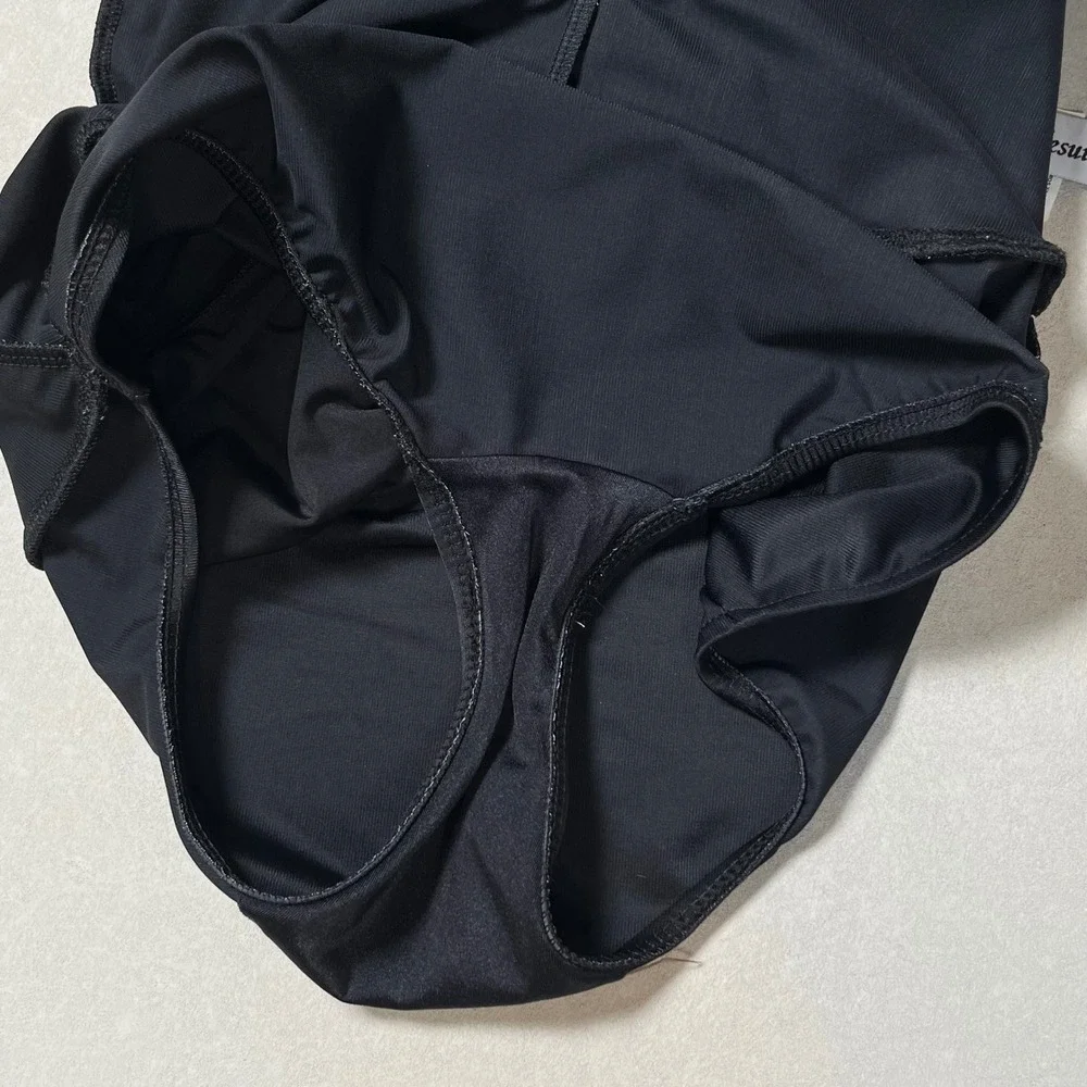 Miraclesuit x Orvis One Piece Swimsuit Dress Women XL Black‎ Ruched Surplice